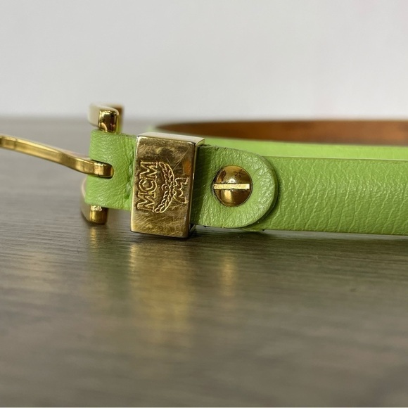 Vintage MCM Michael Cromer Lime Green Leather Skinny Belt - Picture 8 of 14